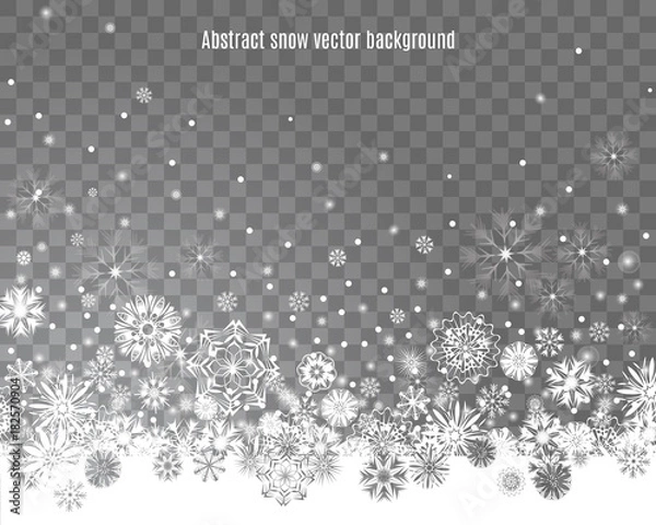 Fototapeta Falling snow on a transparent background. Abstract snow background for your Merry Christmas and Happy New Year design. Vector illustration