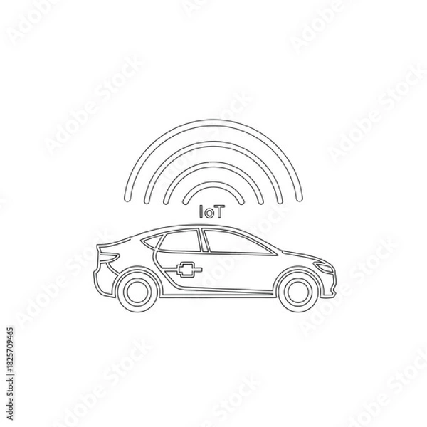 Fototapeta Connected vehicle technology and the Internet of Things (IoT) concept illustration