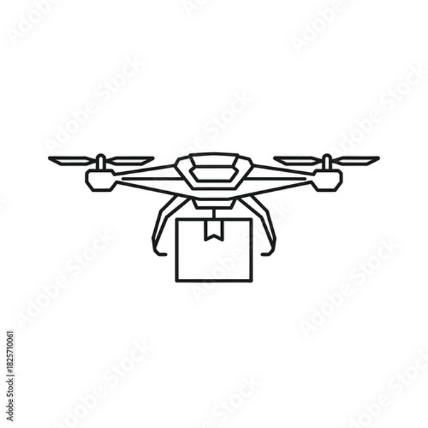 Obraz Drone delivering package illustration, modern technology for fast logistics and shipping services