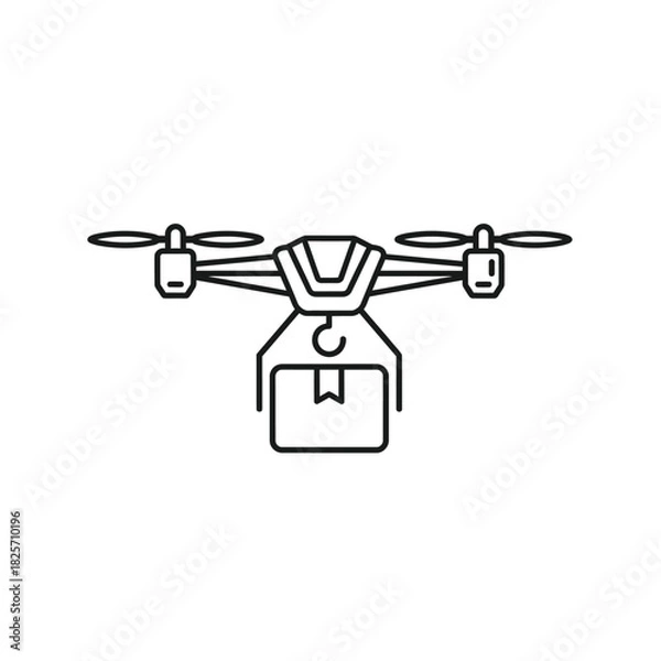 Fototapeta Drone Delivery Service Outline Icon Modern Package Shipment via Unmanned Aerial Vehicle