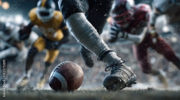 Obraz Intense gridiron moment: close-up on an american football and players