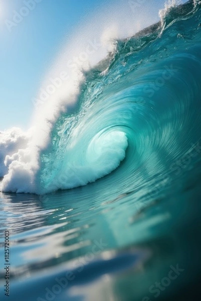 Obraz Powerful ocean wave crashing with sunlight through the water