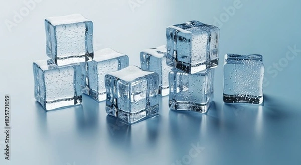 Fototapeta Refreshing ice cubes glistening on blue surface, perfect for summer drinks