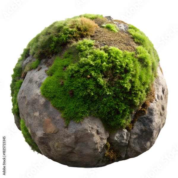 Obraz Moss covered stone sphere isolated on transparent background