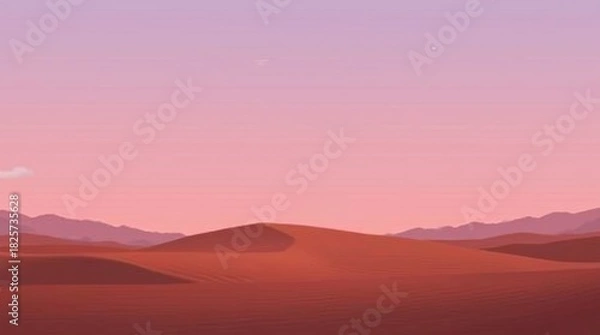 Obraz Vast desert landscape at sunset with rolling sand dunes and distant mountains