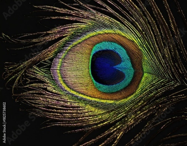 Obraz Vibrant eye-shaped feather on dark