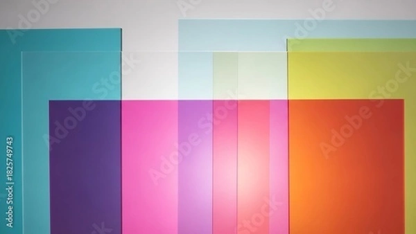 Obraz 重なり合うカラフルな長方形、パステルカラーの色合いが柔らかく、抽象的なコンポジションがミニマルで現代的な印象を与えます。