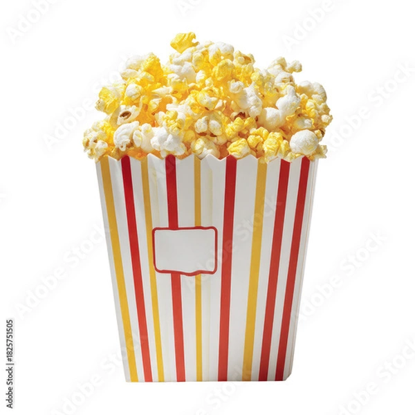 Fototapeta Tall striped container overflowing with fresh, buttery popcorn