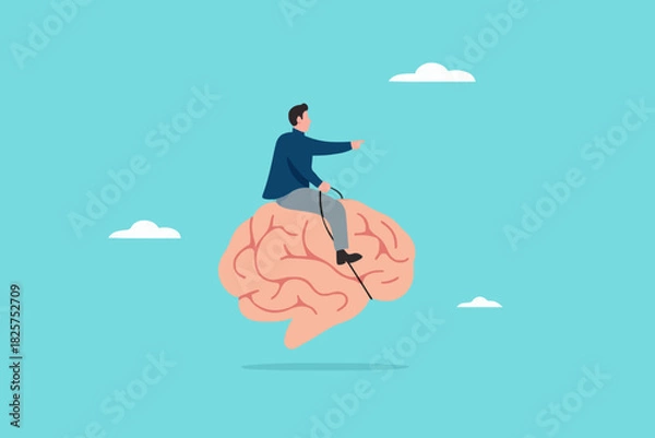 Fototapeta recognize thoughts or emotions, creativity or emotional intelligence, Critical thinking in dealing with various situations, growth mindset concept, businessman riding the human brain control the mind
