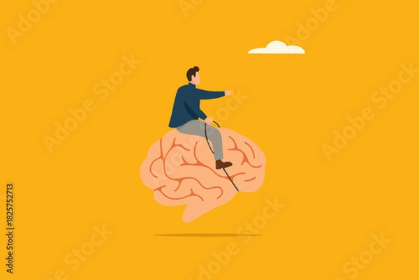 Fototapeta recognize thoughts or emotions, creativity or emotional intelligence, Critical thinking in dealing with various situations, growth mindset concept, businessman riding the human brain control the mind
