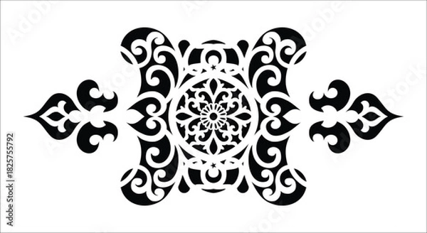 Fototapeta Black Ornate Decorative Scrollwork Element with Floral Centerpiece ornamental filigree
