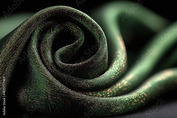 Obraz Abstract macro detail of a spiraled emerald green textile with golden highlights creating a luxurious textured background