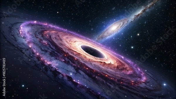 Fototapeta A vibrant spiral galaxy with a central black hole, surrounded by countless stars and nebulae, observed in the vast, dark, starfilled universe