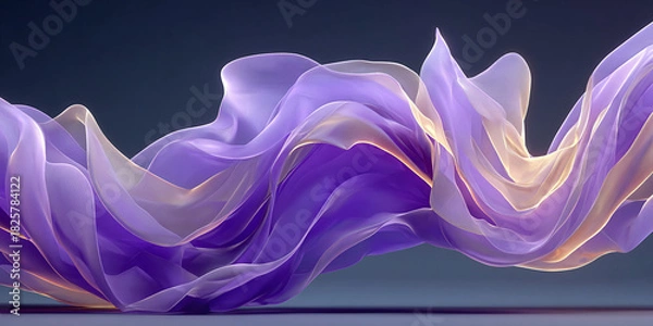 Obraz Elegant abstract background featuring smooth, flowing waves of translucent purple and golden fabric, creating a dynamic and sophisticated visual concept for modern digital designs