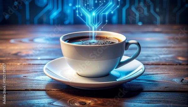 Fototapeta Smart Workflow Coffee Circuit Pattern