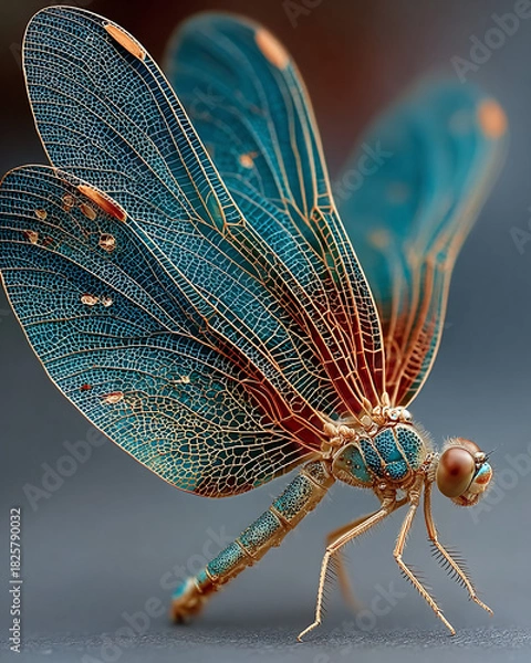 Obraz Intricate Dragonfly in Detail A Stunning Macro View Highlighting the Delicate Wings and Vibrant Colors