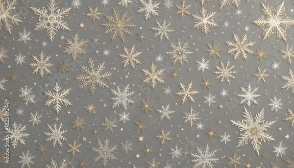Obraz "Winter Seamless Background with Snowflakes and Silver-Gold Boho Motif"