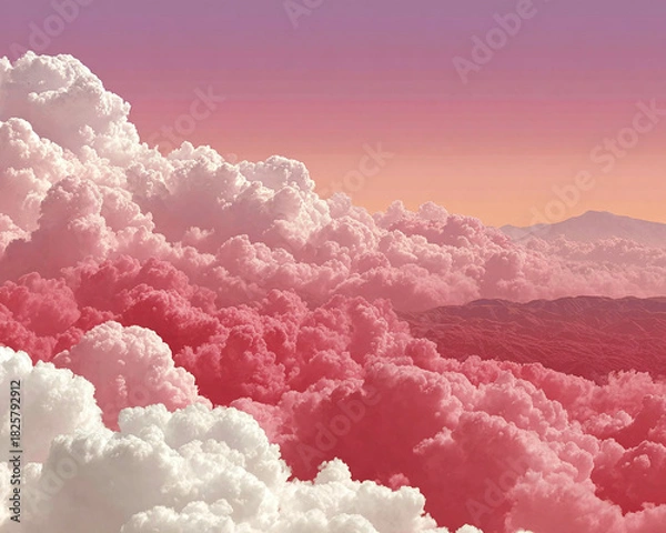 Obraz Dreamy Cloudscape A breathtaking panorama of fluffy, pastel-colored clouds filling the sky with gentle hues and ethereal beauty