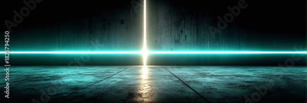 Obraz Abstract neon light futuristic background with vertical and horizontal lines, glowing in dark space