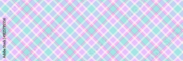 Fototapeta Argyle gingham plaid pattern in bright pastel hues: lilac, turquoise, and pale blue. Ideal for cheerful, fun, feminine, and ethereal designs, kids' apparel, scrapbooking, or digital backgrounds.