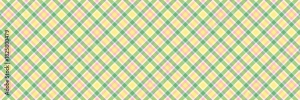 Fototapeta Argyle gingham plaid pattern in cheerful spring colors: lime green, bright yellow, and light pink. Ideal for easter, kids' fashion, joyful design, summer backgrounds, or fun scrapbooking projects.