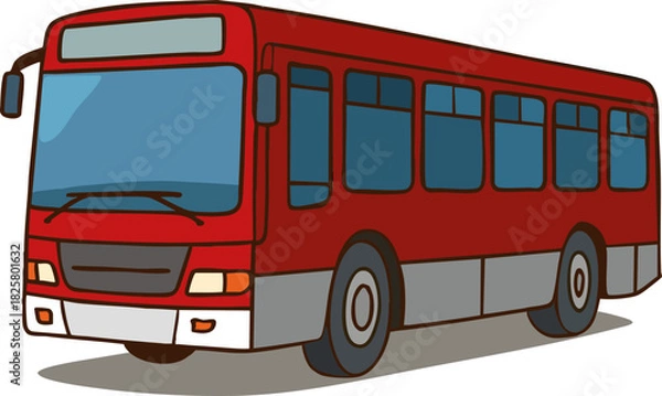Fototapeta Vector illustration of a red bus. Urban transport vehicle.