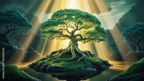 Fototapeta Majestic Tree of Life Bathed in Golden Light