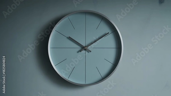 Fototapeta Minimalist Wall Clock on a Teal Background