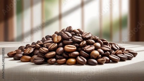 Fototapeta Pile of Roasted Coffee Beans on Textured Surface
