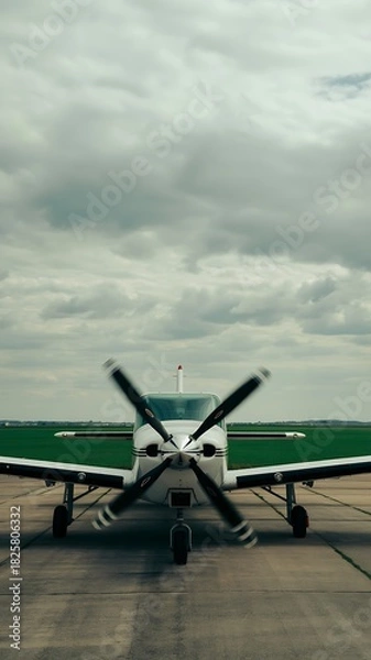 Fototapeta Propeller Plane on Tarmac Under Cloudy Sky