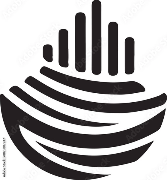 Fototapeta Abstract flowing lines and rising bars represent data visualization digital networking or growth concept in dark black color