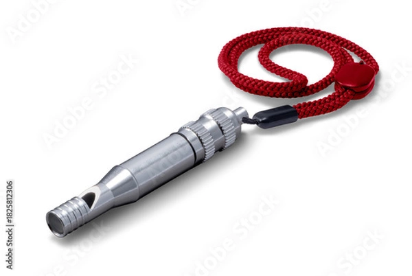 Obraz 赤いストラップの付いた金属製のホイッスル