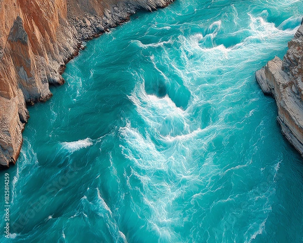 Obraz Majestic Turquoise Waters Flowing Through a Rugged Canyon, Creating a Stunning Natural Landscape