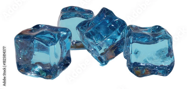 Fototapeta Four translucent blue cubes of ice with rounded edges on a black background