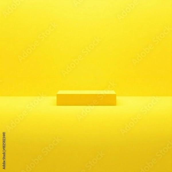 Fototapeta Minimalist yellow stage podium against a bright yellow background