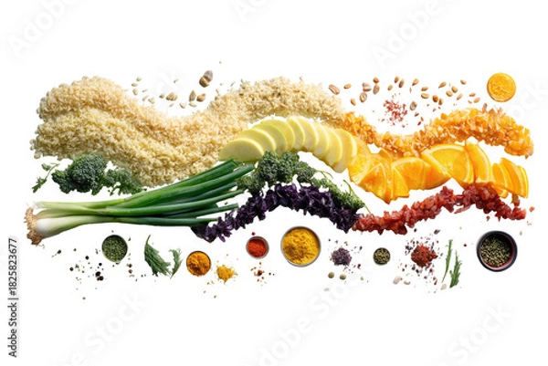 Fototapeta Colorful arrangement of fresh ingredients creating a vibrant culinary landscape