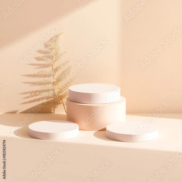 Obraz Minimalist cosmetic product display with soft lighting and shadows