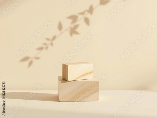 Obraz Minimalist display of natural soap bars on textured pedestal with soft shadow overlay