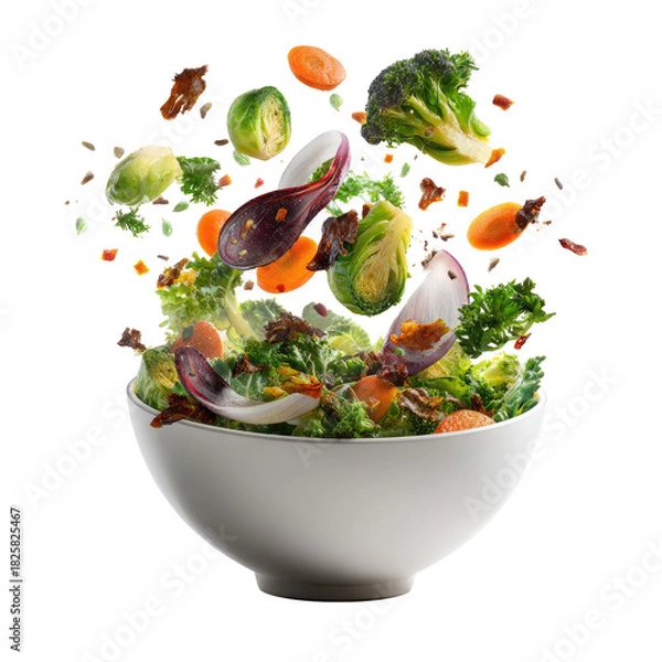 Fototapeta Vibrant salad with fresh vegetables bursting from a white bowl