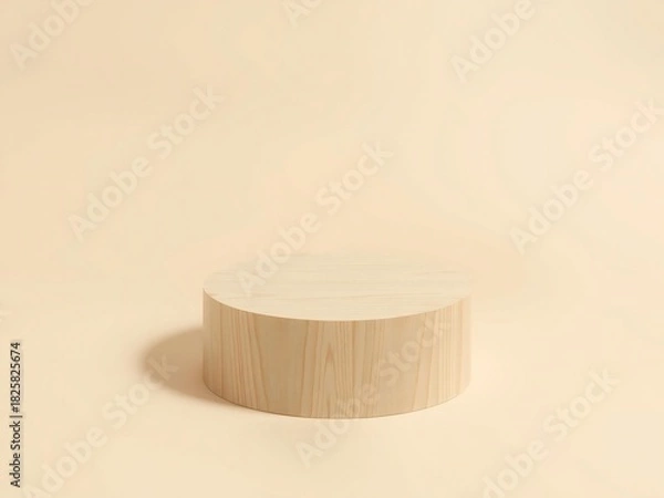 Obraz Minimalist light wood cylinder pedestal on a soft beige background