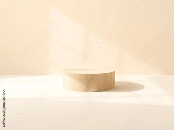 Fototapeta Minimalist beige podium with soft shadows and warm light