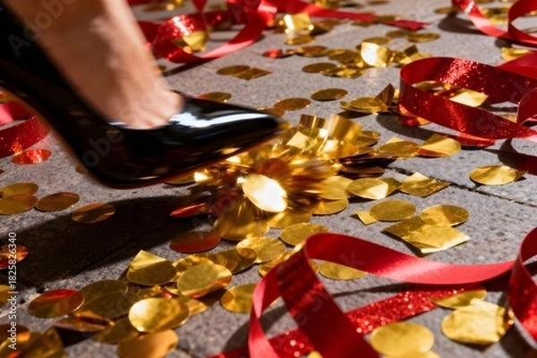 Fototapeta Neujahrs-Textur (Winter/Global) - Fokus auf die Textur und die Haptik von Neujahrs-Symbolen, die über das westliche Silvester hinausgehen (z.B. chinesisches Neujahr oder einfach Gold/Glanz)