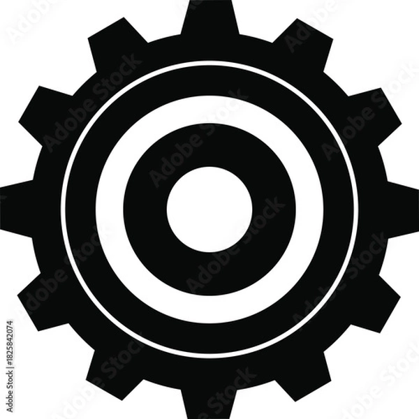 Fototapeta Black and white cogwheel with concentric circles icon