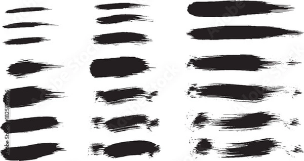 Fototapeta Collection of black ink brush strokes paint traces and grunge textures vector design elements for graphic design and creative projects background