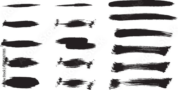 Fototapeta Collection of black ink brush strokes grunge vector elements for design background