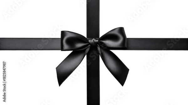 Fototapeta Deep black matte satin ribbon bow, minimalistic design, soft shadows and smooth fold details, isolated on transparent background.