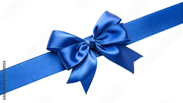 Fototapeta A silky royal blue ribbon with a perfectly shaped bow, soft reflective sheen, symmetrical design, isolated on transparent background, professional product photography
