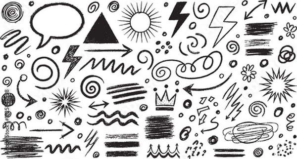 Fototapeta Hand-drawn doodle elements a set of sketch illustrations perfect for design accents and creative projects