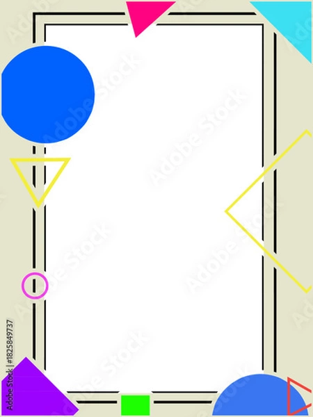 Fototapeta A colorful vector illustration of a vertical frame in the 80s-inspired Memphis style. Ideal for fun announcements, creative graphic templates, and fashion or pop culture designs