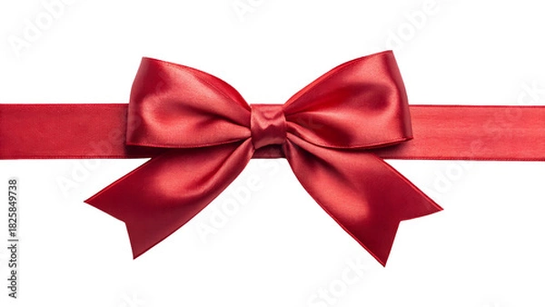 Fototapeta Red Satin Ribbon Bow on Gift Wrap Band isolated on transparent background.